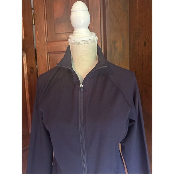 Womens Cali Active Size Navy Long M Sleeves Full Zip Form Fitting Track Jacket - Picture 2 of 6